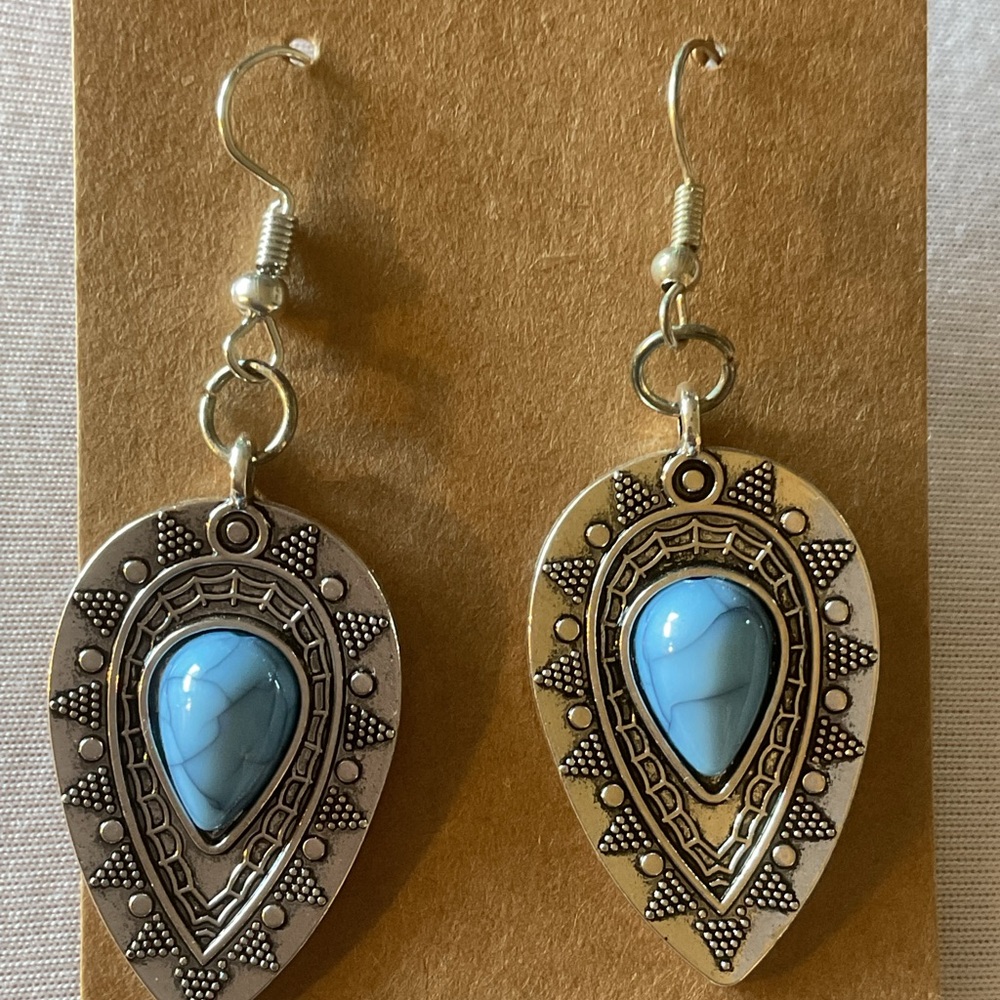 Tibetan/western style teardrop turquoise earrings